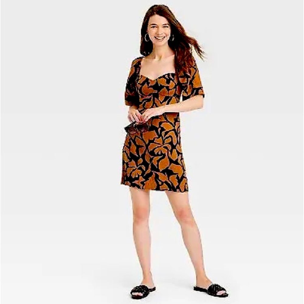 NWOT Linen Blend Puff-Sleeve Mini Sheath Dress